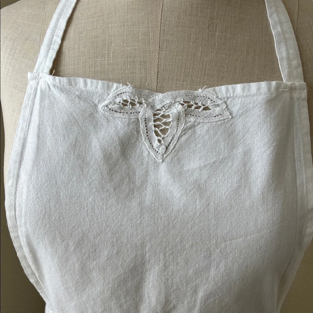 Battenburg White Lace Cotton Long Waist Tie Apron Cottagecore Miu Miu